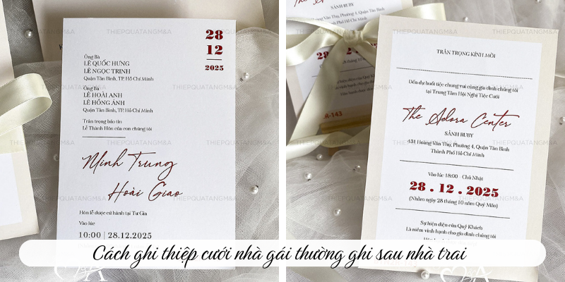 Cách ghi thiệp cưới nhà gái thường ghi sau nhà trai