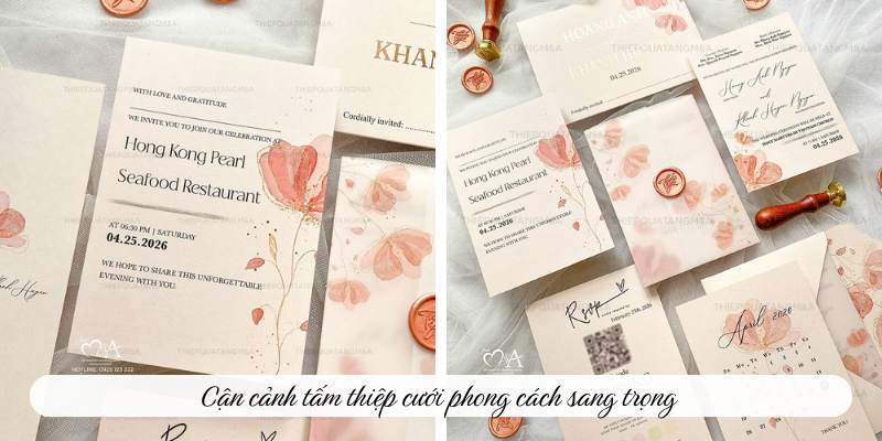 Cận cảnh tấm thiệp cưới phong cách sang trọng