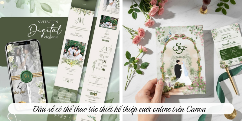 Dâu rể có thể thao tác thiết kế thiệp cưới online trên Canva