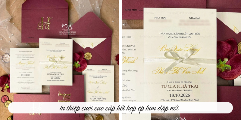 In thiệp cưới cao cấp kết hợp ép kim dập nổi