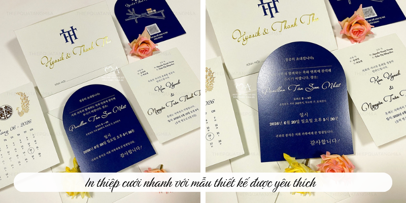 In thiệp cưới nhanh với mẫu thiết kế được yêu thích