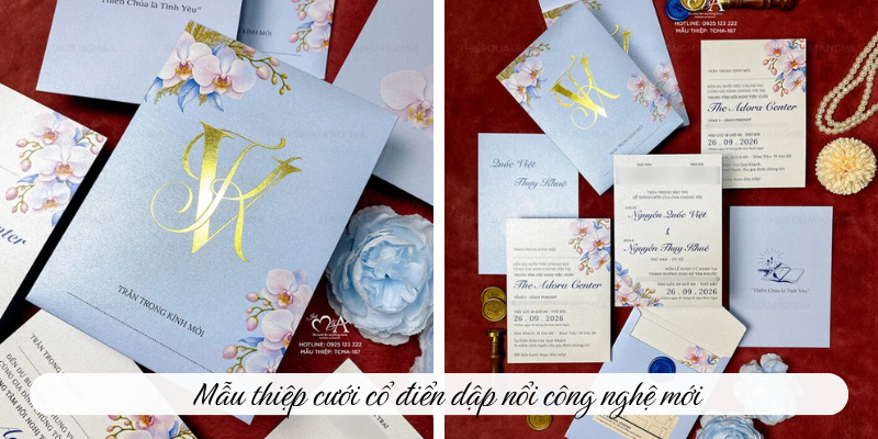 Mẫu thiệp cưới cổ điển dập nổi công nghệ mới 