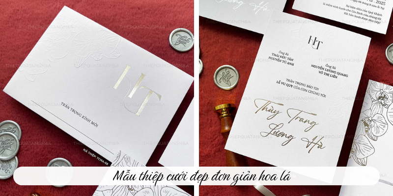Mẫu thiệp cưới đẹp đơn giản hoa lá