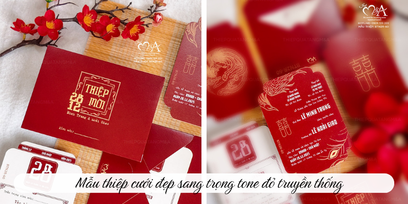 Mẫu thiệp cưới đẹp sang trọng tone đỏ truyền thống