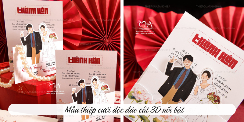 Mẫu thiệp cưới độc đáo căt 3D nổi bật