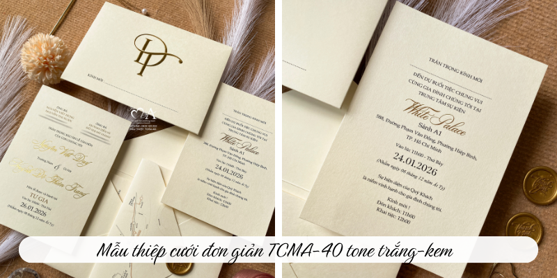 Mẫu thiệp cưới đơn giản TCMA-40 theo tone trắng-kem