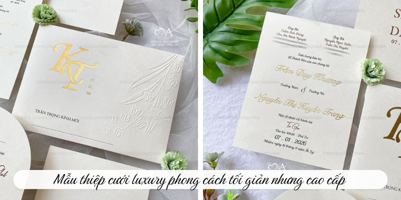 Mẫu thiệp cưới phong cách tối giản nhưng cao cấp