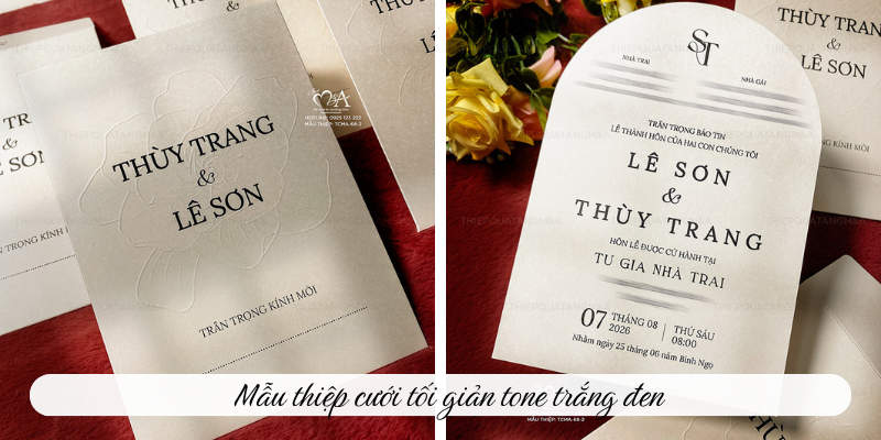 Mẫu thiệp cưới tối giản tone trắng đen