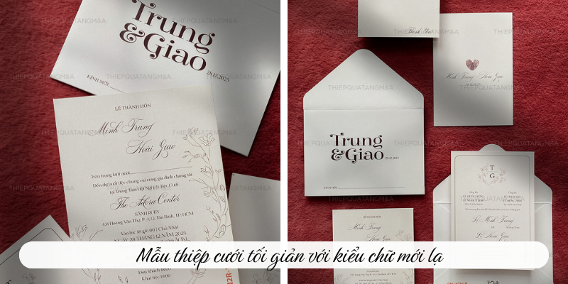 Mẫu thiệp cưới tối giản với kiểu chữ mới lạ