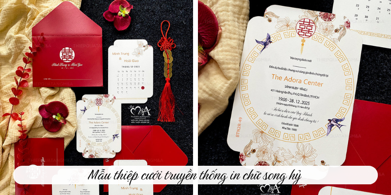 Thiệp cưới truyền thống in chữ Song Hỷ