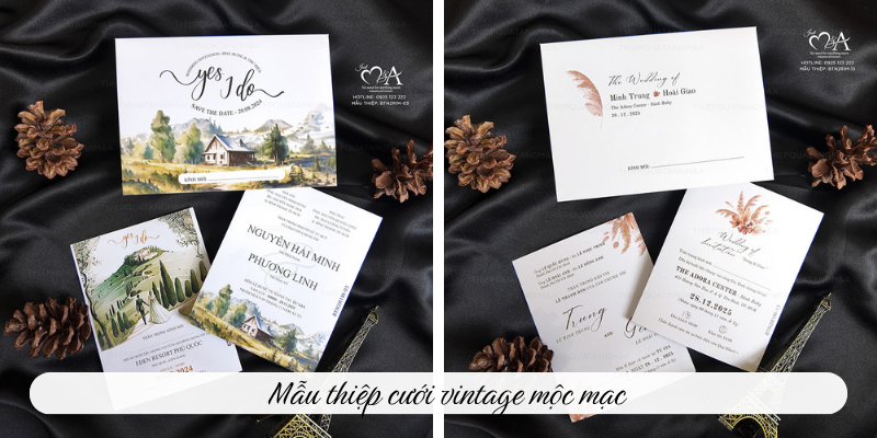 Mẫu thiệp cưới vintage mộc mạc