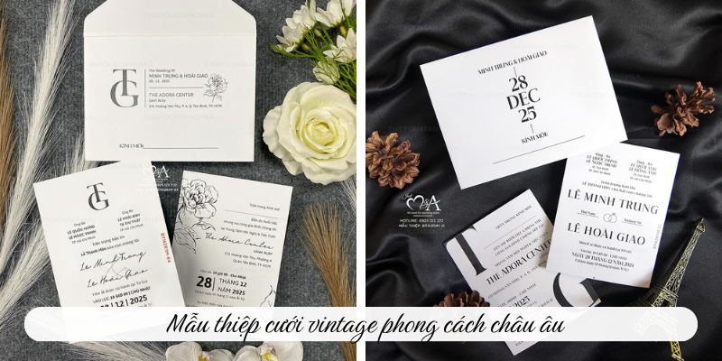 Mẫu thiệp cưới vintage phong cách châu Âu 