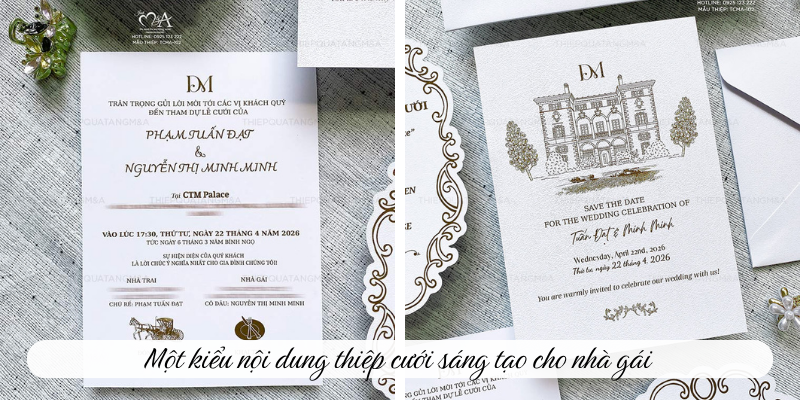 Một kiểu nội dung thiệp cưới sáng tạo cho nhà gái