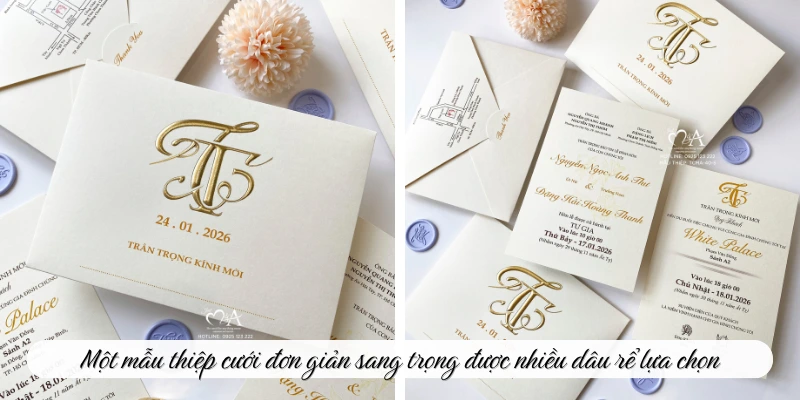 Một mẫu thiệp cưới đơn giản sang trọng được nhiều dâu rể lựa chọn