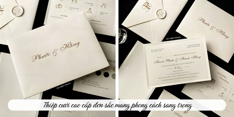 Thiêp cưới cao cấp đơn sắc mang phong cách sang trọng
