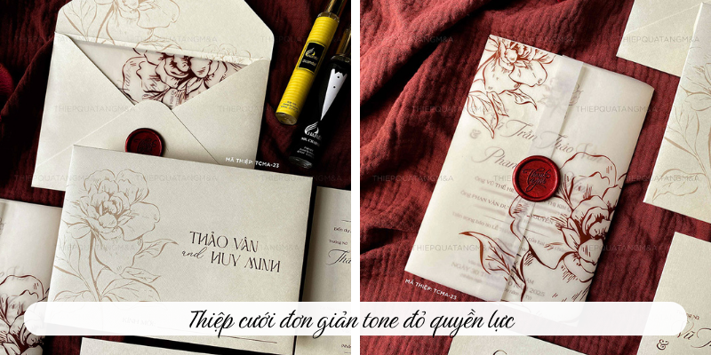 Thiệp cưới đơn giản tone đỏ quyền lực