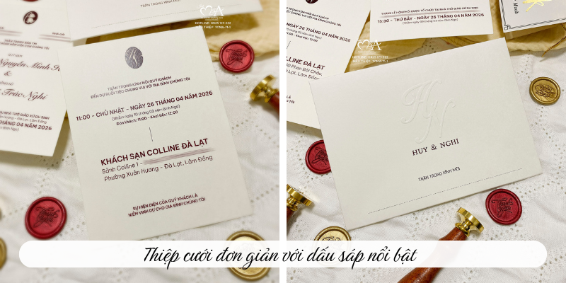 Thiệp cưới đơn giản với dấu sáp nổi bật