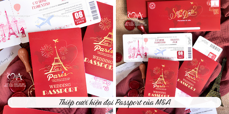Thiệp cưới hiện đại Passport của M&A