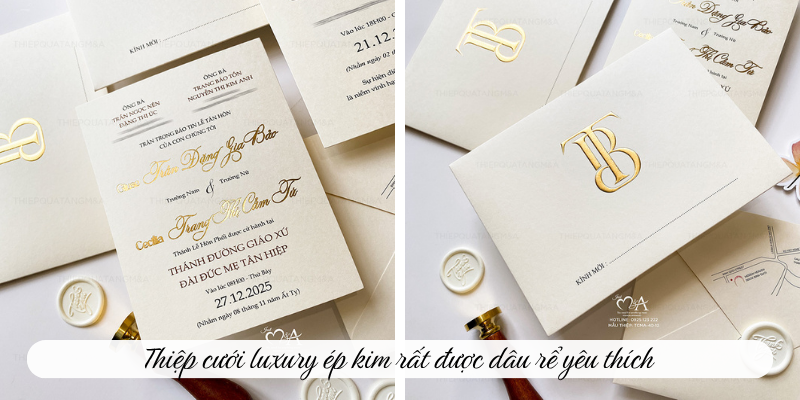 Thiệp cưới luxury ép kim rất được dâu rể yêu thích 