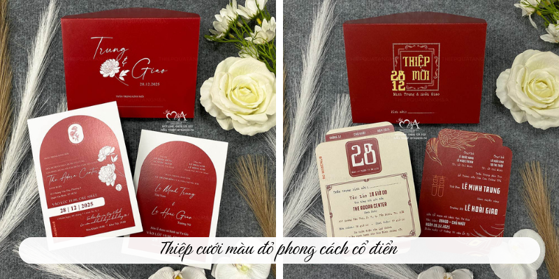 Thiệp cưới màu đỏ phong cách cổ điển