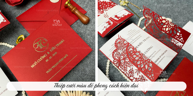 Thiệp cưới màu đỏ phong cách hiện đại