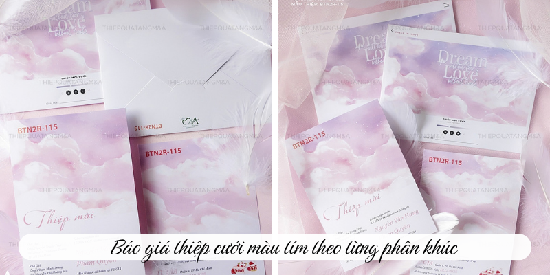 Báo giá thiệp cưới màu tím theo từng phân khúc