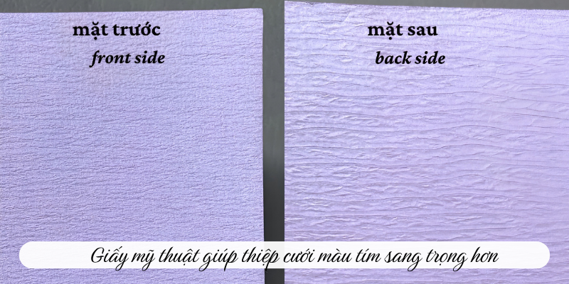 Giấy mỹ thuật giúp thiệp cưới màu tím sang trọng hơn