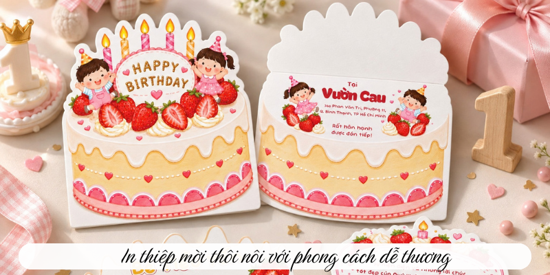 In thiệp mời thôi nôi với phong cách dễ thương