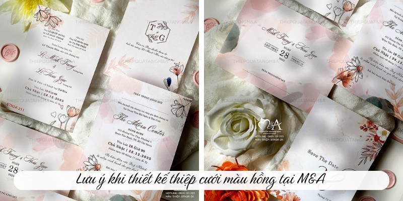 Lưu ý khi thiết kế thiệp cưới màu hồng tại M&A 