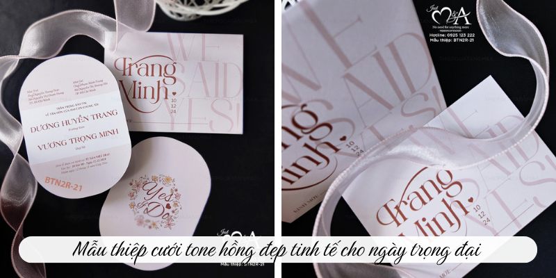 Mẫu thiệp cưới tone hồng đẹp tinh tế cho ngày trọng đại 