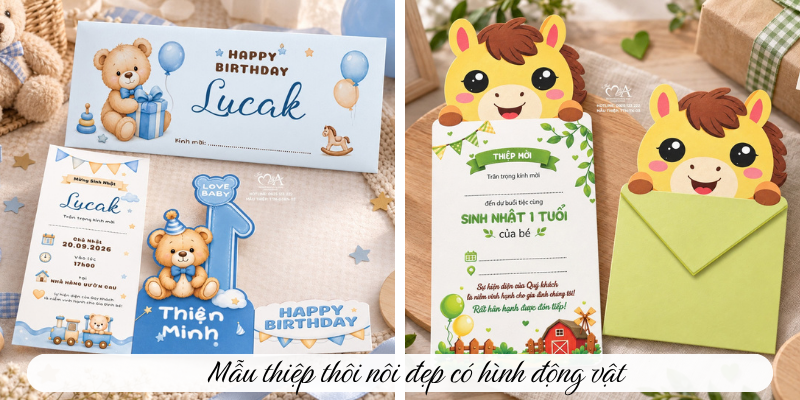 Mẫu thiệp thôi nôi đẹp có hình động vật
