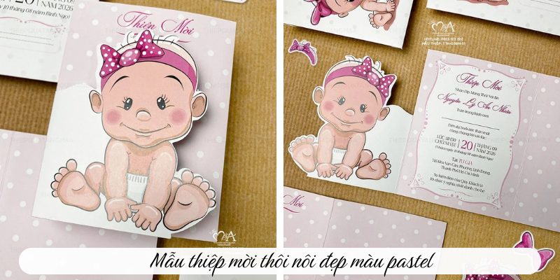 Mẫu thiệp mời thôi nôi đẹp màu pastel