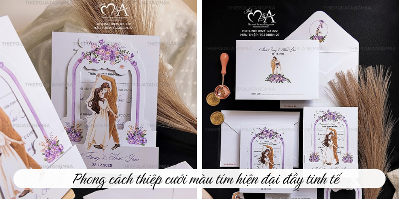Phong cách thiệp cưới màu tím hiện đại đầy tinh tế 