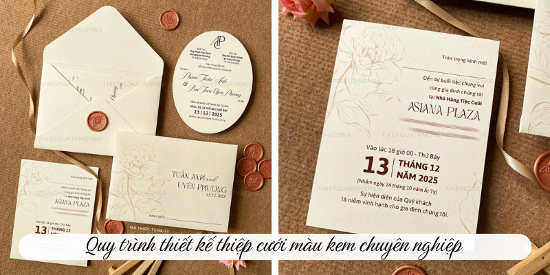Quy trình thiết kế thiệp cưới màu kem chuyên nghiệp 
