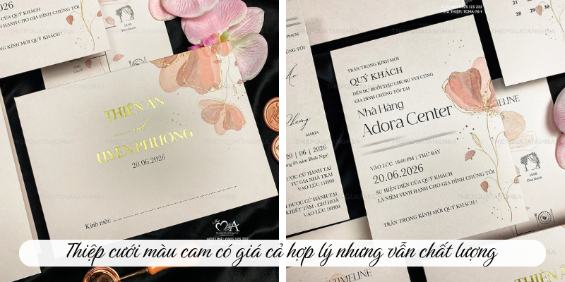 Thiệp cưới màu cam có giá cả hợp lý nhưng vẫn chất lượng 