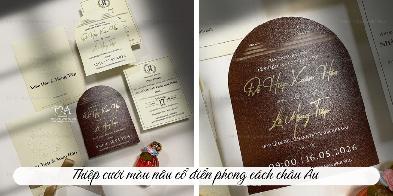 Thiệp cưới màu nâu cổ điển phong cách châu Âu