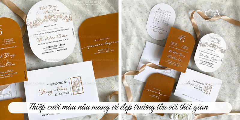 Thiệp cưới màu nâu mang vẻ đẹp trường tồn với thời gian