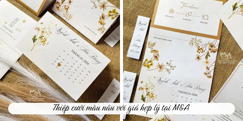 Thiệp cưới màu nâu với giá hợp lý tại M&A