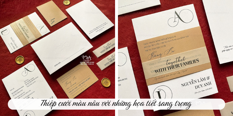 Thiệp cưới màu nâu với những họa tiết sang trọng