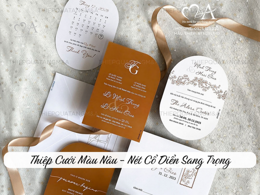 thiệp cưới màu nâu