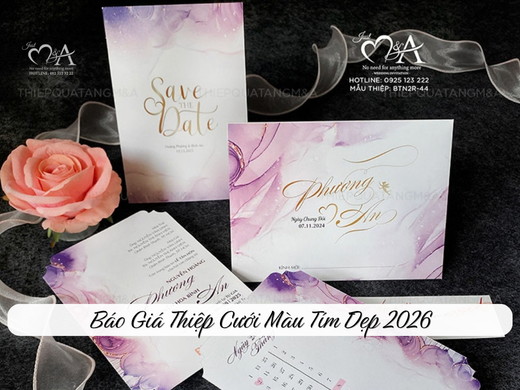 thiệp cưới màu tím