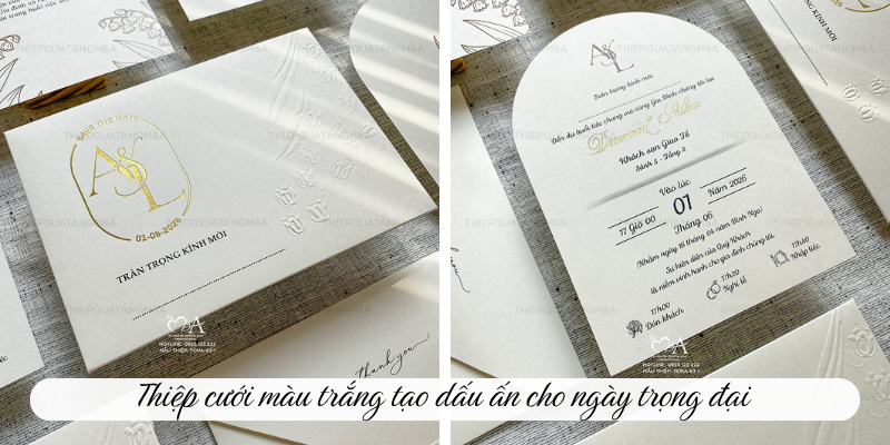 Thiệp cưới màu trắng tạo dấu ấn cho ngày trọng đại