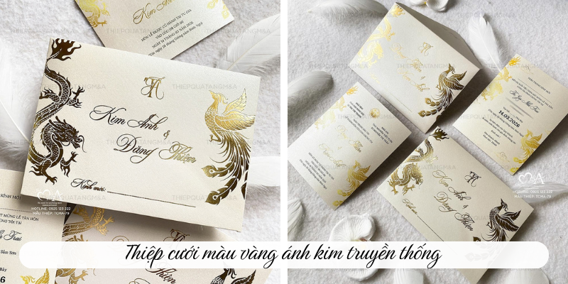 Thiệp cưới màu vàng ánh kim truyền thống
