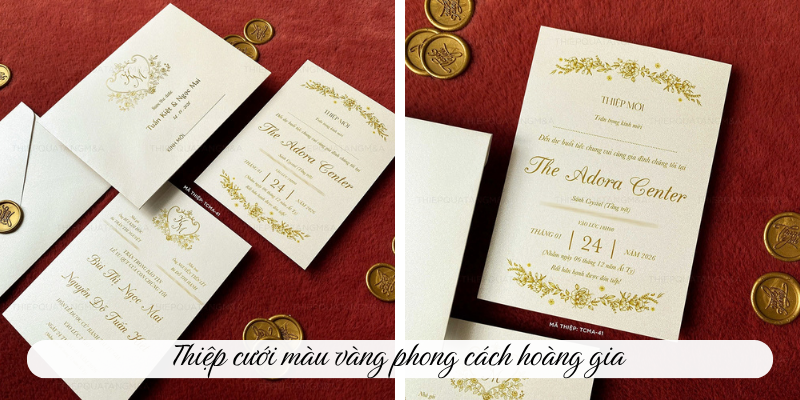 Thiệp cưới màu vàng phong cách hoàng gia