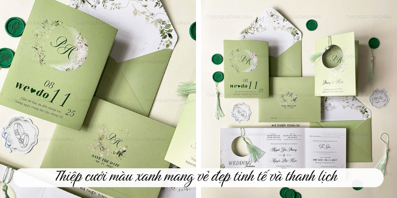 Thiệp cưới màu xanh mang vẻ đẹp tinh tế và thanh lịch