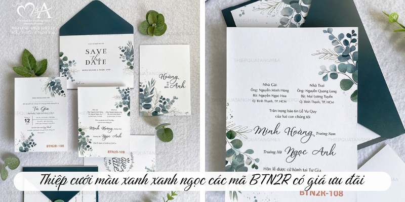 Thiệp cưới màu xanh xanh ngọc các mã BTN2R có giá ưu đãi
