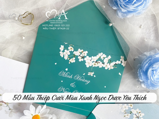 thiệp cưới màu xanh ngọc