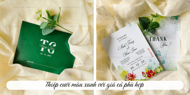 Thiệp cưới màu xanh với giá cả phù hợp